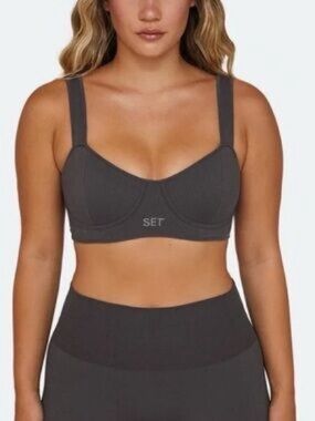 SET Active Gray Contour Ribbed Sports Bra M and Leggings XS